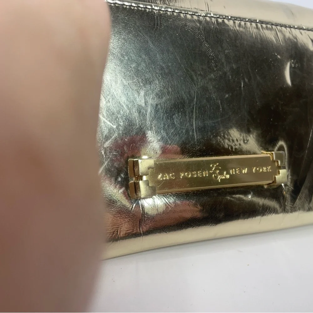 Zac Posen New York Shirley bow mini Gold Leather Crossbody or Clutch bag - Picture 7 of 16